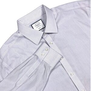 Charles Tyrwhitt Mens Classic Fit Non Iron Dress Shirt Purple Gingham Size 17 34